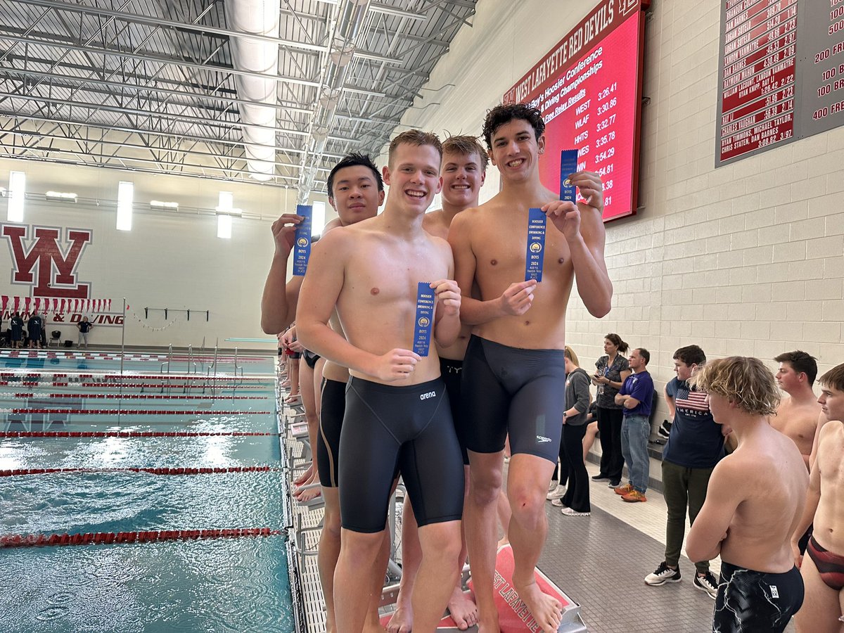 whs_swim's tweet photo. Congratulations to our Hoosier Conference Champions. 400 Freestyle Relay. Avery Berryman, Kole Shock Charlie Brewer, and Ashton Tso. https://t.co/swDQOIUssw