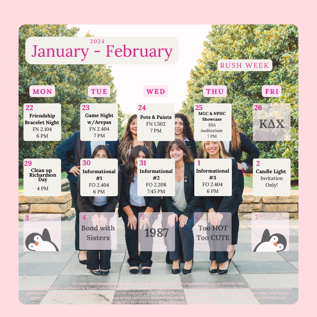 UTDKDChi's tweet photo. -`♡´- BLOOM with KDCHI -`♡´-

Join us for SPRING ‘ 24 RUSH!! We’re inviting you out for a wonderful time at our Rush Events starting on January 22 💐 Get to know us &amp; find out if KDChi can be your home away from home! 🫶🏼

🌼 Interested? LINK IN BIO! 🌼

#UTD #Sisterhood #Greeks https://t.co/J3xlRevEON