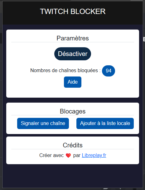 thomasfdsapp's tweet photo. Thread :
Notre nouvelle extension navigateur "Twitch Blocker" arrive prochainement sur tous les navigateurs sous #Chromium

1/7
 #buildinpublic https://t.co/VKXiOs1hNo
