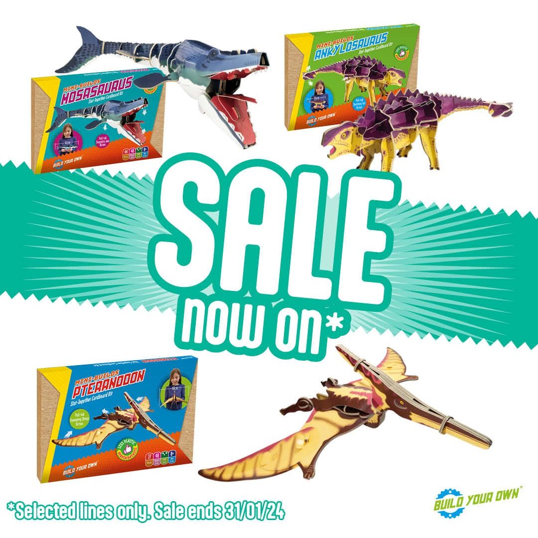 Don’t miss some Dino faves in our New Year sale! 💫 Each comes with a press-out fact stand so you can learn more about your Dino. Cool! 🌟 Just £7.99 until 31st Jan. 👉 Head to the SALE link in our bio - available while stocks last. #byokits #dinosaurtoys #newyearsale