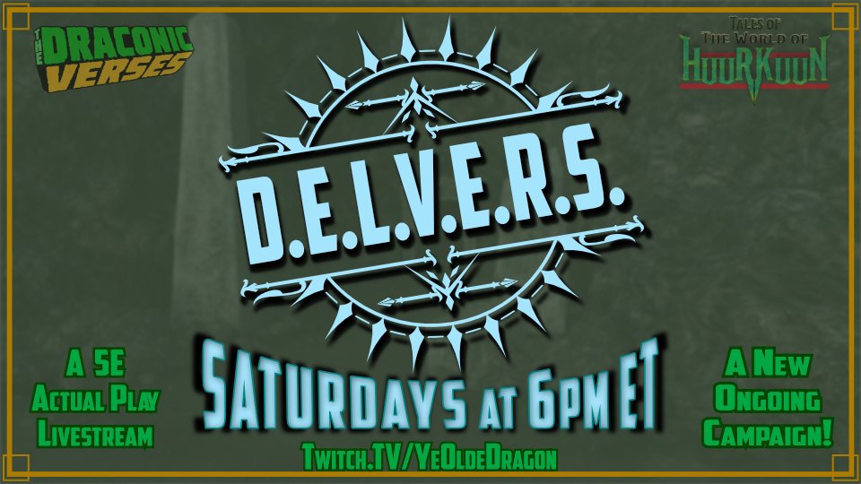 🚨TONIGHT🚨

The DELVERS return, investigating the disappearance of their friend Strix on the other side of the world.
Can they find her, even with the aid of the King of DragonWynde?
Tune in at 6pm ET to find out!
#DnD #ActualPlay #SmallStreamer

Twitch.tv/YeOldeDragon