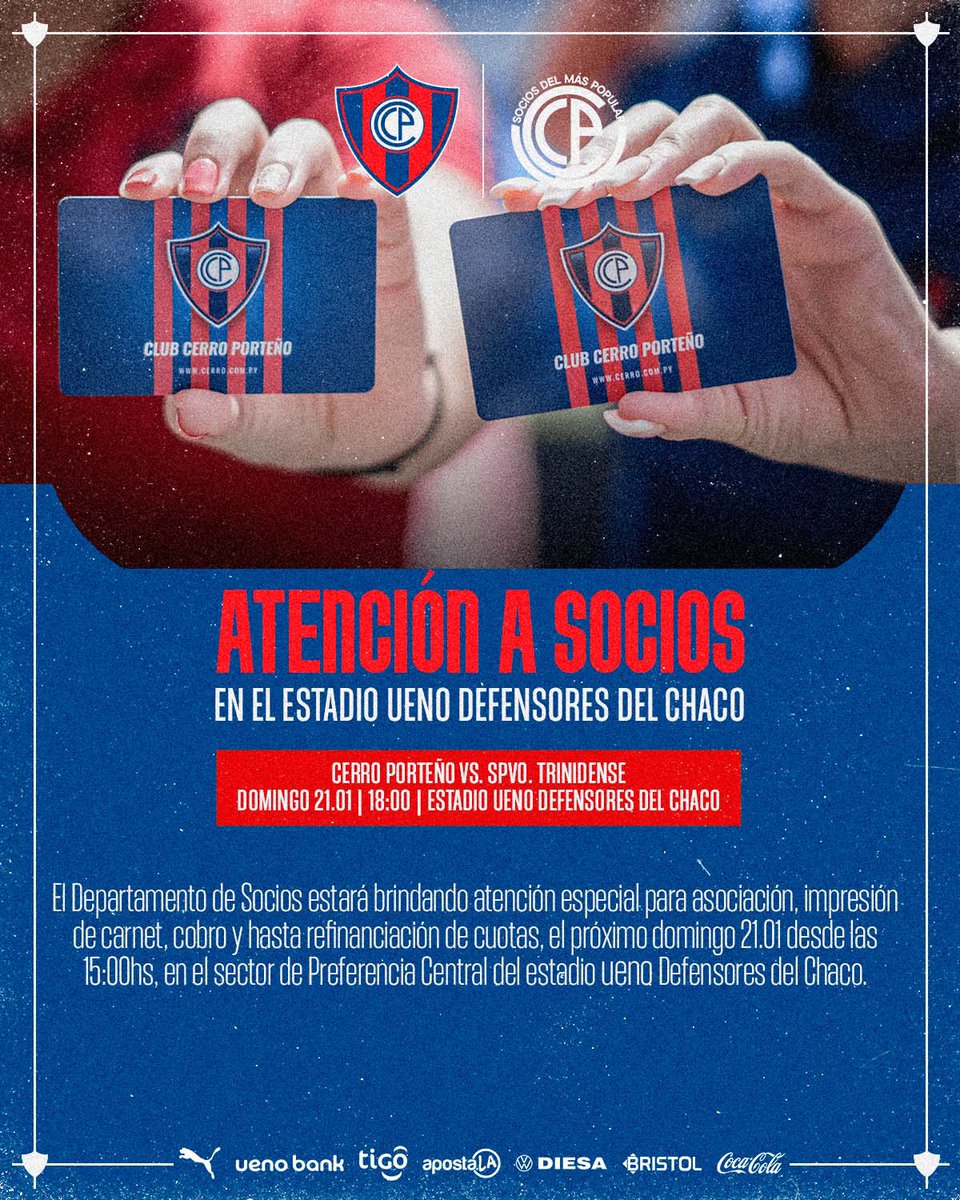 SociosCCP's tweet photo. 📢 ¡Informamos!

Este domingo, el Departamento de Socios estará realizando atención especial en el estadio ueno Defensores del Chaco desde las 15:00hs🌪️

¡Vas a poder asociarte al Más Popular, abonar y hasta refinanciar tus cuotas! 😍

¡Te esperamos! 🤩

#SociosDelMásPopular 💙❤️ https://t.co/1Yxum9XzHR