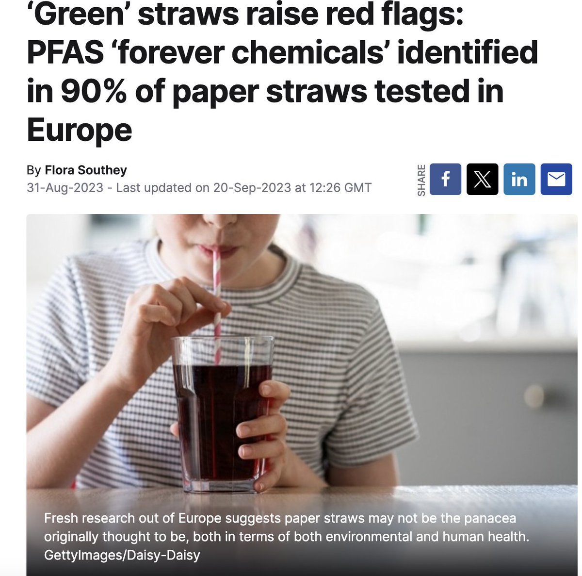 Avoid paper straws. Over 90% of them have endocrine disrupting PFAS