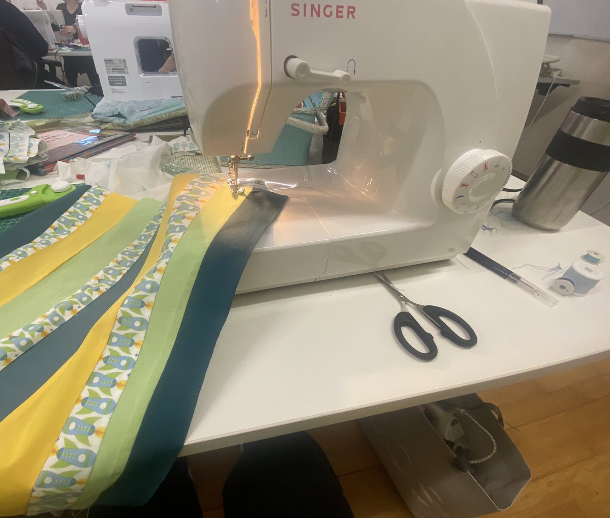 helenriddell's tweet photo. Really enjoyable first day of a weekend quilting course on #BereIsland as part of the West Cork Islands Creative Places project. Using sewing machines today, but tomorrow we start on hand quilting, it’s great to keep the island tradition of quilting alive. https://t.co/iaKRNNN7wF