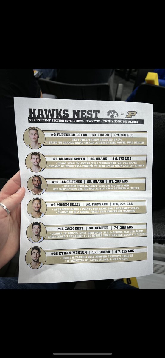 This is what Iowa student section handed out in preparation for #Purdue game.