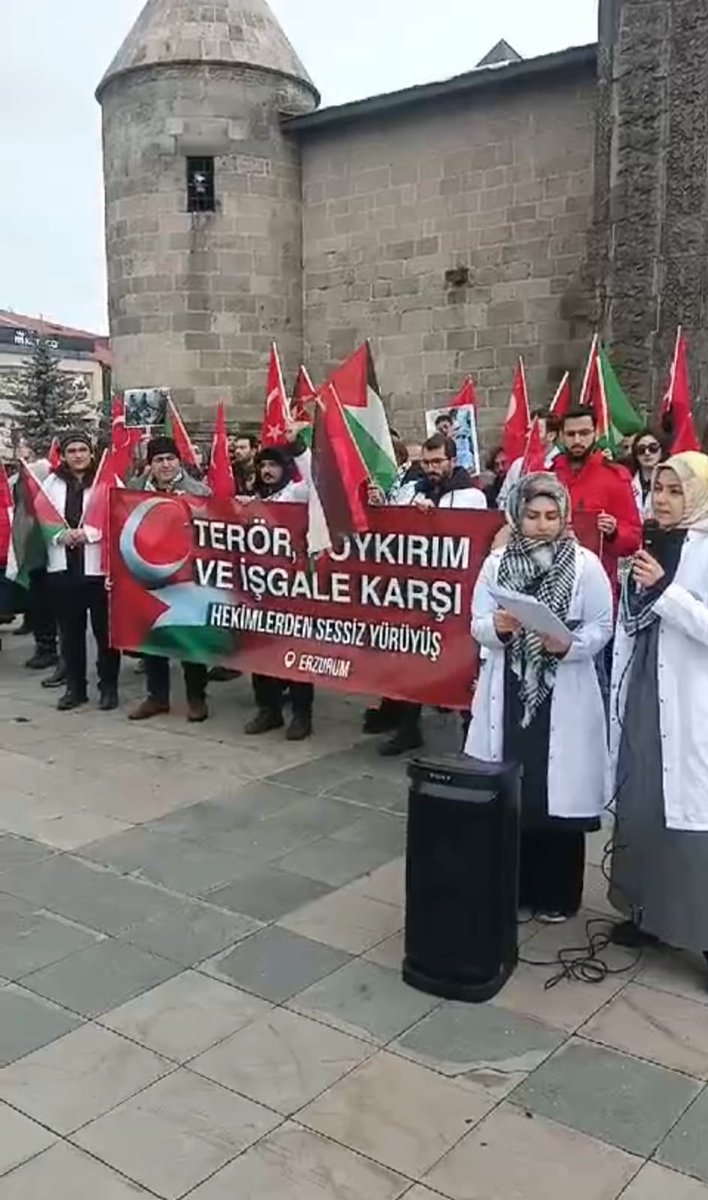 sessizhekimler's tweet photo. Erzurum'daki yürüyüşümüz Lala Paşa Camii'nde başlayıp Yakutiye Medresesi Önü'nde basın açıklaması ile sona erdi. https://t.co/G7o1pcQ03X