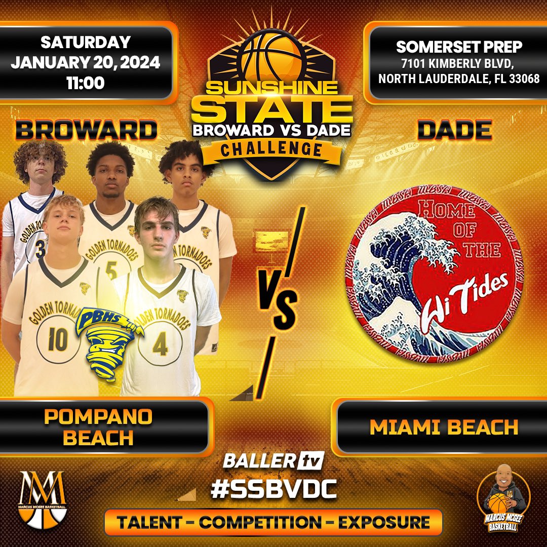 MMcGeeBball's tweet photo. Game 1

Final Score at The Sunshine State Broward VS Dade Challenge 

Pompano Beach defeats Miami Beach Sr. High 67-66

Pompano Beach High School
25’ Jonathan Berwig 23pts
26’ Mason Rowan 18pts

Miami Beach Sr. High
24’ Isaiah Lieberperson 20pts
25’ Baptiste Tard 19pts
24’ Samuel Goldstein 17pts

https://t.co/BlIzxZpJ0B

Live Stream by @BallerTV 

#SSBVDC