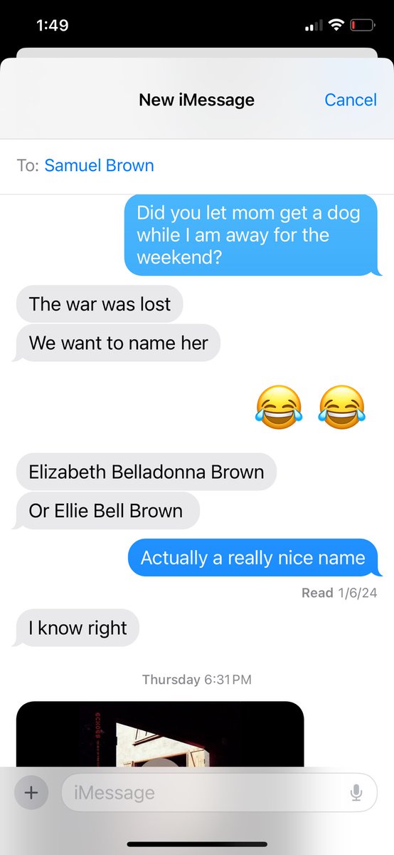 mdavidsonbrown's tweet photo. Texting with my 13 y/o.  And guess we have a new dog now.  😂 https://t.co/sqO9y3xXkV