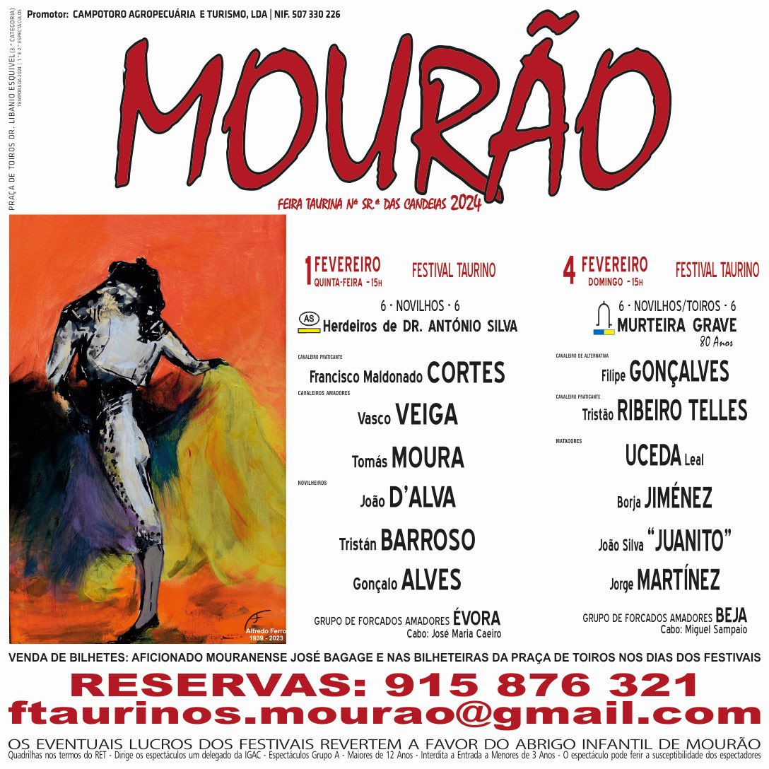 📌 Mourão (Alentejo) dará o mote: Faltam 2 semanas para o início da época tauromáquica de 2024 em Portugal com 2 interessantes festejos mistos nos dias 1 e 4 de Fevereiro!