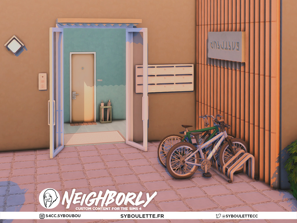 SybouletteCC's tweet photo. ✨NEW ! ✨Neighborly is a mini set focused on designing shared space with wall mailboxes (For Rent), interphone, doorbell, doormats, bikes rack, wall panels, lights and umbrellas (Seasons) to funish your building's entrance. Available on TSR ! https://t.co/MwtSQ7iCRk