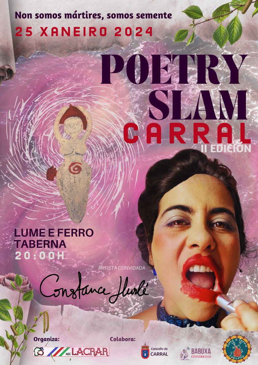 Este xoves 25, segunda sesión do Poetry Slam Carral 2024 con outra convidada fetén. Aínda quedan prazas. Para apuntarse, enviade un correo a poetryslamcarral@gmail.com ou escribide unha mensaxe nas nosas redes. Agardámosvos! #poetryslamcarral