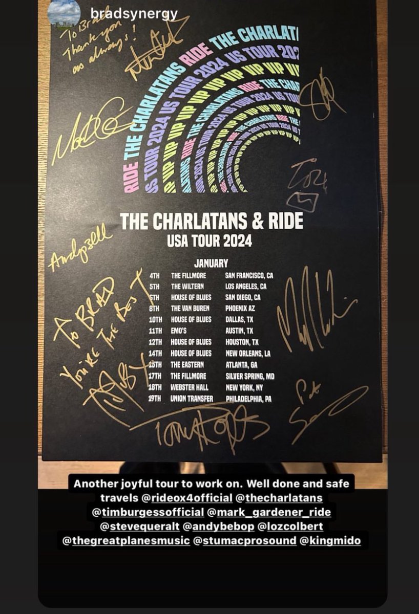 So good to see my poster signed by <a href="/Tim_Burgess/">Tim Burgess</a> <a href="/rideox4/">RIDE</a> <a href="/Andybebop/">Andy Bell</a>