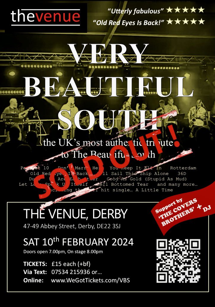 VeryBeautSouth's tweet photo. THE VENUE, DERBY… thank you! 🙏 
First gig of the year n’all… 😊
Waiting list: https://t.co/pMUbP45Xsa
🙏😊🎉🎄🎶 https://t.co/rBKGZwW976