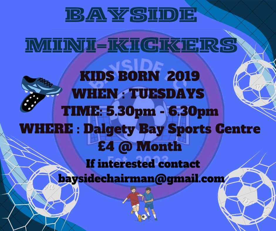⚽️ Bayside FC Mini Kickers Tuesday and Saturday sessions - spaces available⚽️

Get in touch 👇⚽️