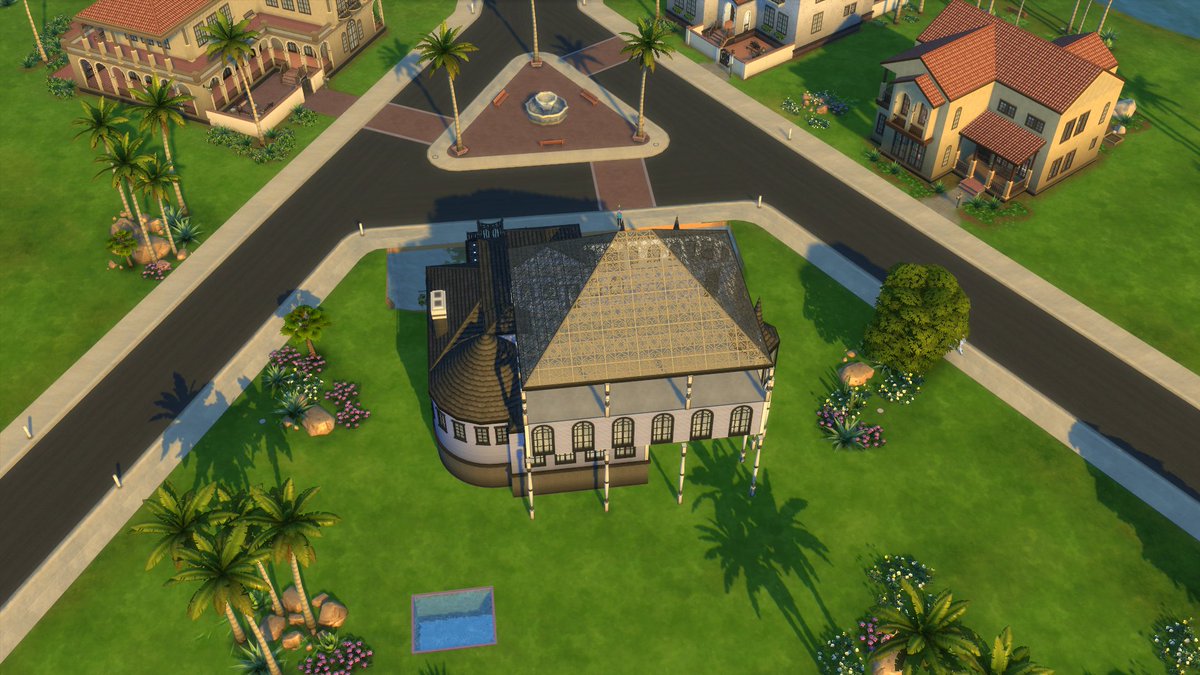 NymeriaFox's tweet photo. We got wild and built the most insane house I have ever attempted to build on Sims4.  I thought it would be fun to take some screenshots and share of the beautiful design chat and I came up with.😂🩵
#PoppyPiper #PPHouse #Unique #Twitch #sims4 https://t.co/ROk3T5L7yh