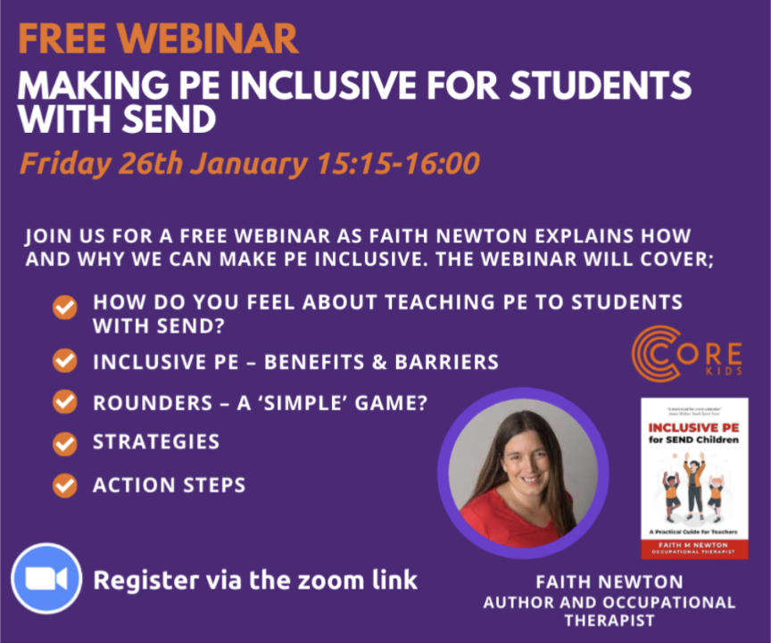 Looking for ideas to make your #PE lessons more inclusive? Join us for this webinar. Please RT. Register here: zoom.us/webinar/regist… #PhysEd #SEND #edtwitter