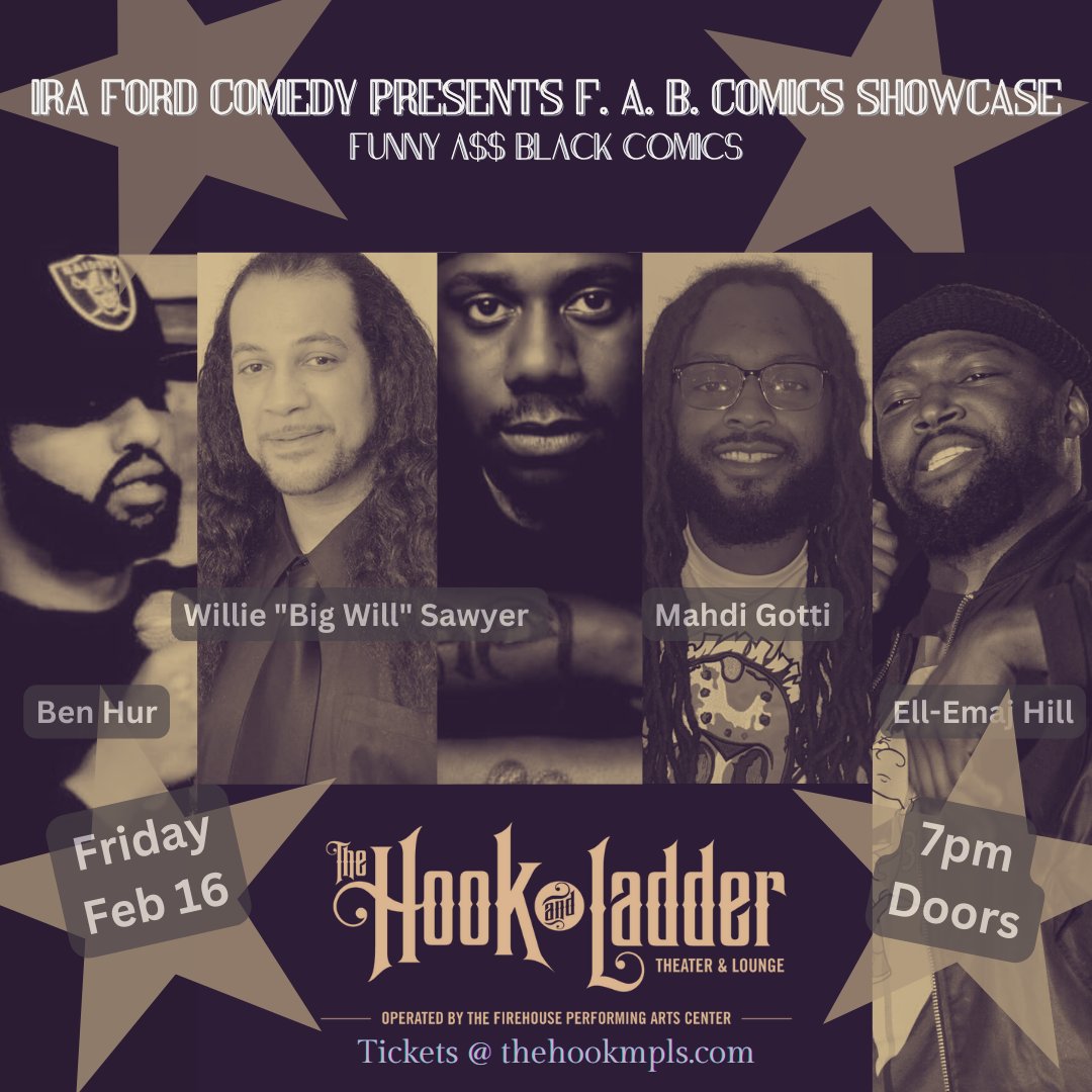 TheHookMpls's tweet image. Just announced!
Ira Ford Comedy Presents: F.A.B. Comics Showcase on Fri, Feb 16
--
Comedian Ira Ford hosts 4 comics for one funny a$$ night in #themissionroom. Grab your tickets before they sell out! 
--
#thehookpls #mncomedy #comedy #standupcomedy #livecomedy #irafordpresents