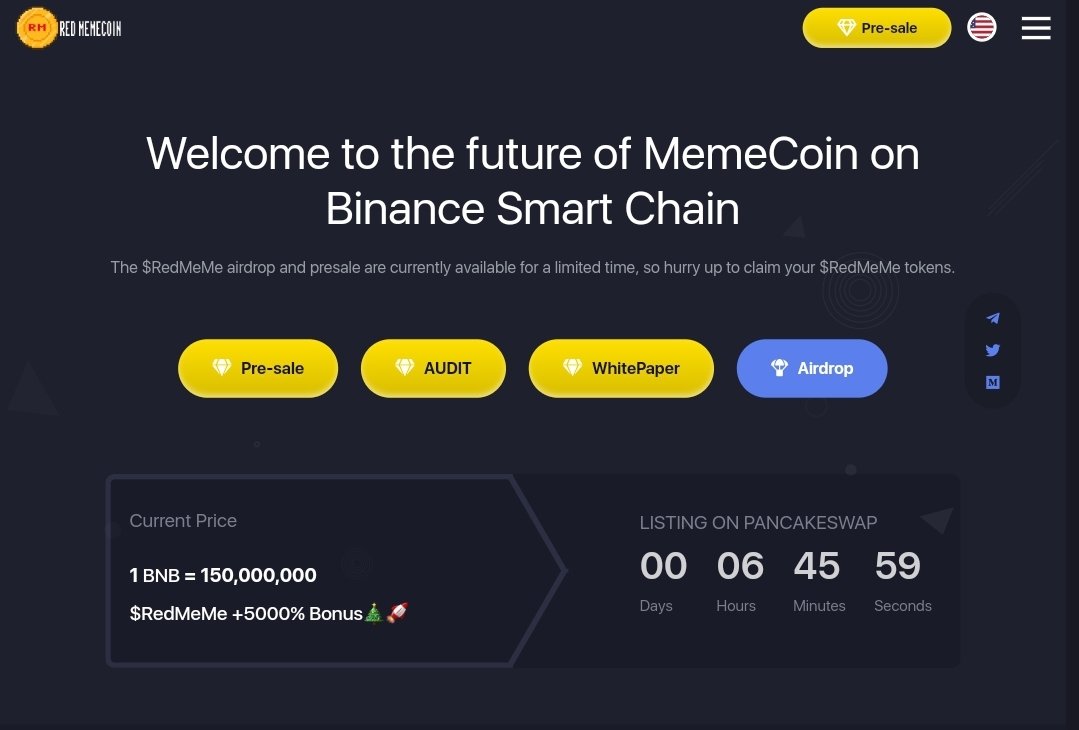 RedMemeCoin's tweet photo. ❤RedMemeCoin Reaches Its Final Stage Before Listing On Pancakeswap
🔥End of pre-sale 7 hours
✅ Super Bonus 5000% 🚀🚀
💥Unique opportunity x100🤑

https://t.co/J6mq6RjpW0

#redmeme #Manta #pepe #Bonk #memecoin # #pancakeswap  #PresaleAlert #Solana #meme #Grayscale #VeChain https://t.co/eISYhd3ys5