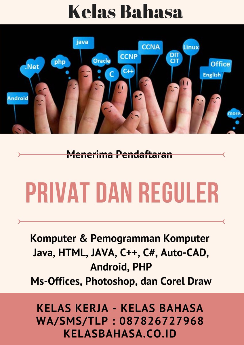 Kelas_ppds's tweet image. Informasi pendaftaran kursus koding, UI/UX Designer dan web developper
khusus kelas privat dan kelas reguler offline : Jabodetabek dan Bandung
kelasbahasa.co.id/program-komput…
#kursuskomputer #leskomputer #lescoding #kursuscoding #uidesign #uxdesign #Coding
