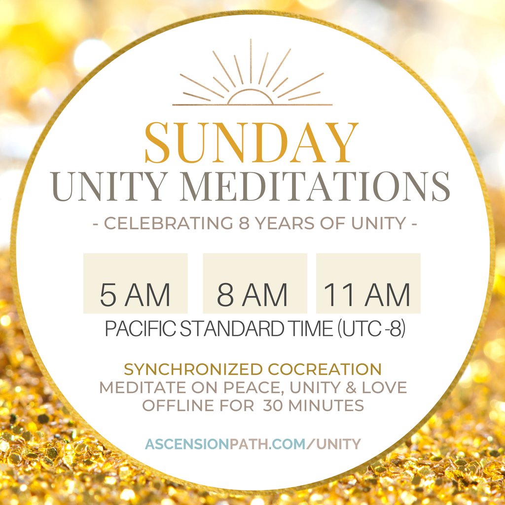 sandra_walter's tweet photo. Join us for the #SundayUnityMeditations 
⁠
Intentional unified meditation has been proven to affect outcomes and realities. 
⁠
Meditate for 30 minutes on SUNday at 5AM, 8AM, and 11AM Pacific Standard Time⁠ (UTC-8)⁠
⁠
https://t.co/1Wx5TMIn6r⁠
⁠
Because #Ascension https://t.co/fg3DON7LyE