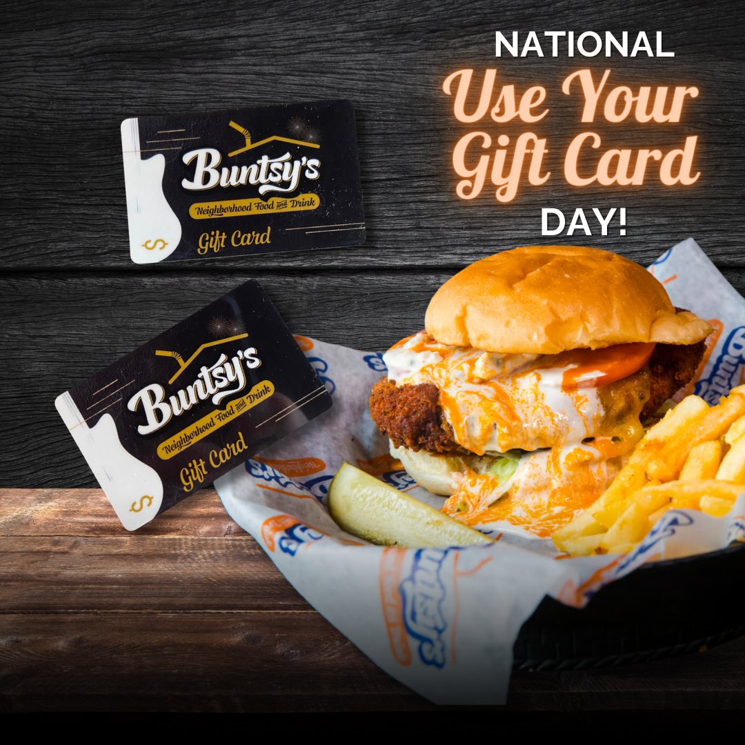 buntsys's tweet photo. It's National Use Your Gift Card Day! 🎁 Why not treat your loved one to an early Valentine's celebration at Buntsy's? https://t.co/Qdq9VB0BtG