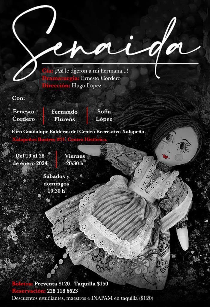 AsiHermana's tweet photo. ¡Senaida!🎭

📍Centro Recreativo Xalapeño, Foro Guadalupe Balderas
🗓️Del 19 al 28 de enero
⏰Viernes a las 20:30 hrs, sábados y domingos 19:30 hrs
📲 Reservaciones al 228 118 6623 https://t.co/sXf1AoHFtG