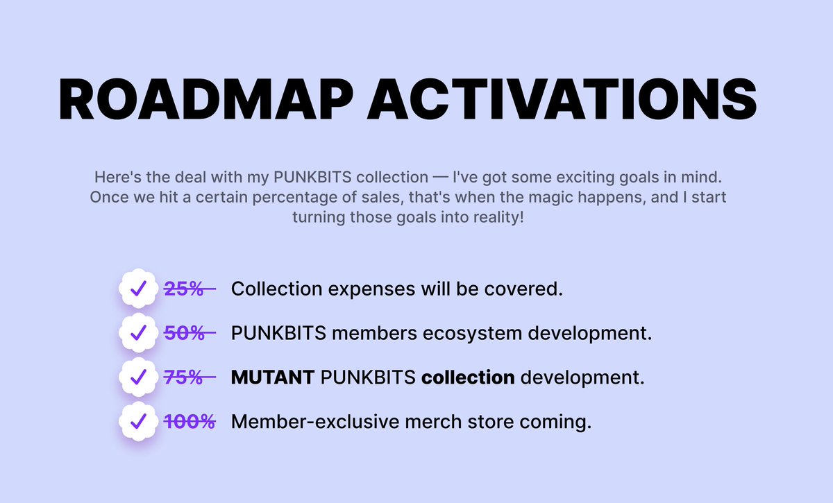 michalprekop's tweet photo. Hey PUNKBITS holders. With a sold-out collection, all the Roadmap milestones are now activated 🙌

50% - Members ecosystem already started with private Discord for holders, please join and have fun with us! Step by step we will be adding more things.

75% - Mutant PUNKBITS?! Oh yes, please! Can't wait to start working on these. This will be another 3d made collection but super mutated, with zombie traits and everything you can imagine! (This will roughly take about 1 month in making.)

100% - Merch store for proud PUNKBITS holders. I love fashion and good design. This is an awesome opportunity to put everything together and release something special!