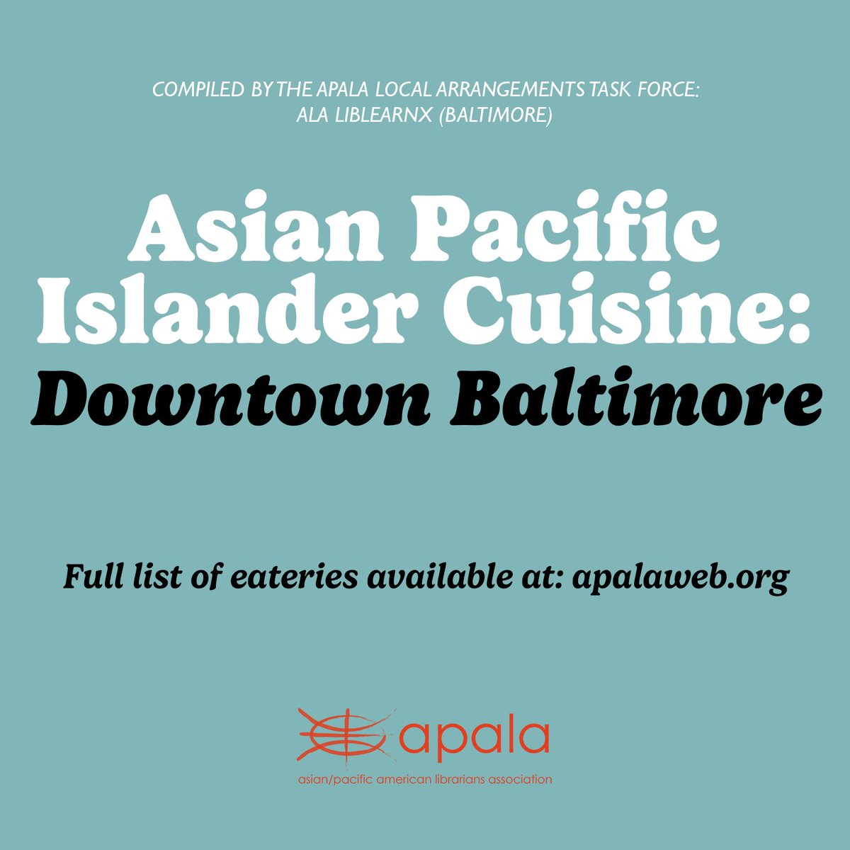 APALA @ LibLearnX!

Make sure to check out the APALA Local Arrangement Committee’s list of recommended eateries on our website!

See the full list:
apalaweb.org/liblearnx-2024…