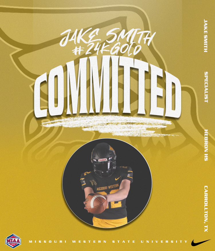 Jake_Smitty05's tweet photo. I am excited to announce I am 100% committed!!! GO GRIFFONS!! 🦅🦁‼️ @MWSU_Football @coachmcquillan @brandonsandersx @TylerFenwick2 @HebronFootball @CoachTowels @OberkromKicking @coryelolf https://t.co/DOSnFb1e2A