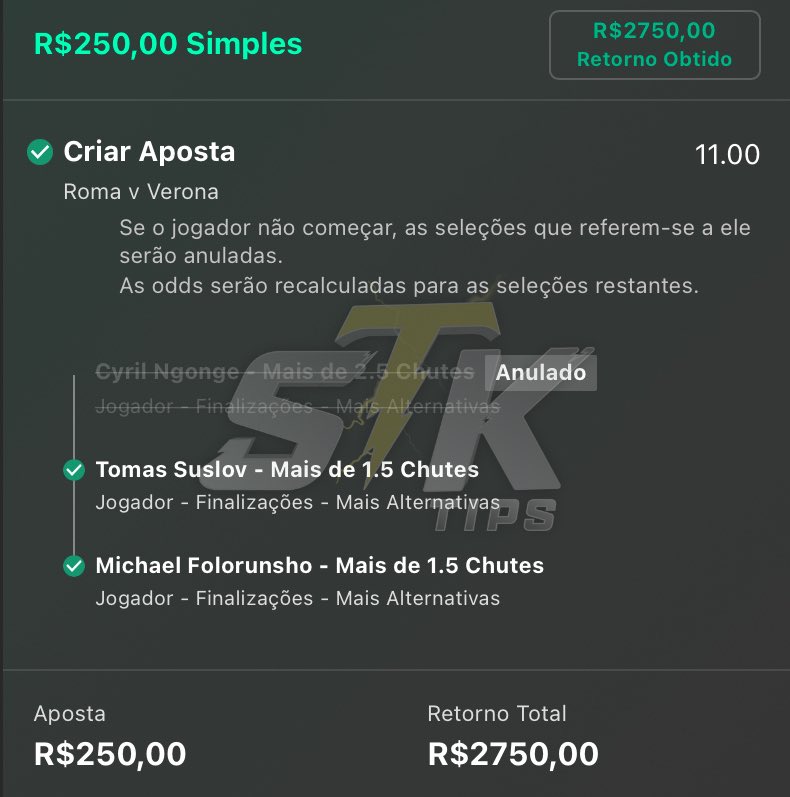 OBRIGADO VERONA! ODD 5 e ODD 11 forrando o vip e free 🔥✅✅✅

10 bancas para quem curtir e estiver no grupo gratuito 👊