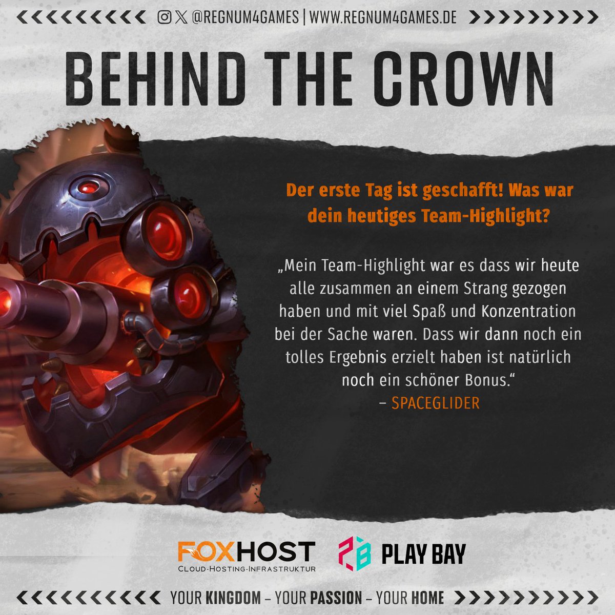 regnum4games's tweet photo. 👑#TKPRM KALICUP👑

Wie der erste Tag der Kalibrierung der @PrimeLeague für unseren #ADC SPACEGLIDER lief und was sein absolutes Highlight war verrät er euch zum Abschluss des Tages!

#getcrowned | #r4g | #primeleague https://t.co/KCnXzeox7l