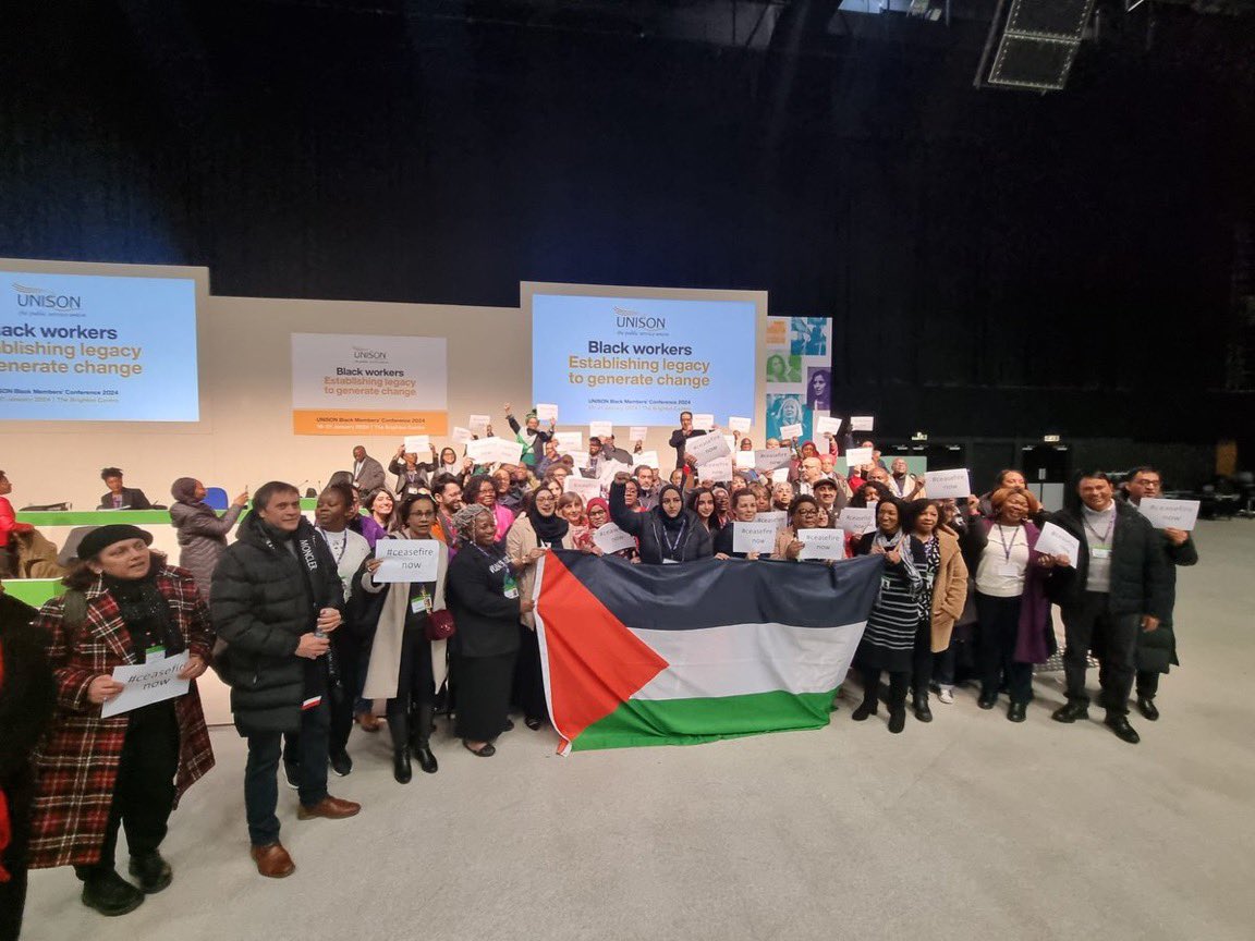 LincsPolUNISON's tweet photo. Delegates at @unisontheunion National Black Members Conference are calling for a ceasefire in Gaza.
#CeasefireNOW #BlackMembers https://t.co/J62pqFJHcC