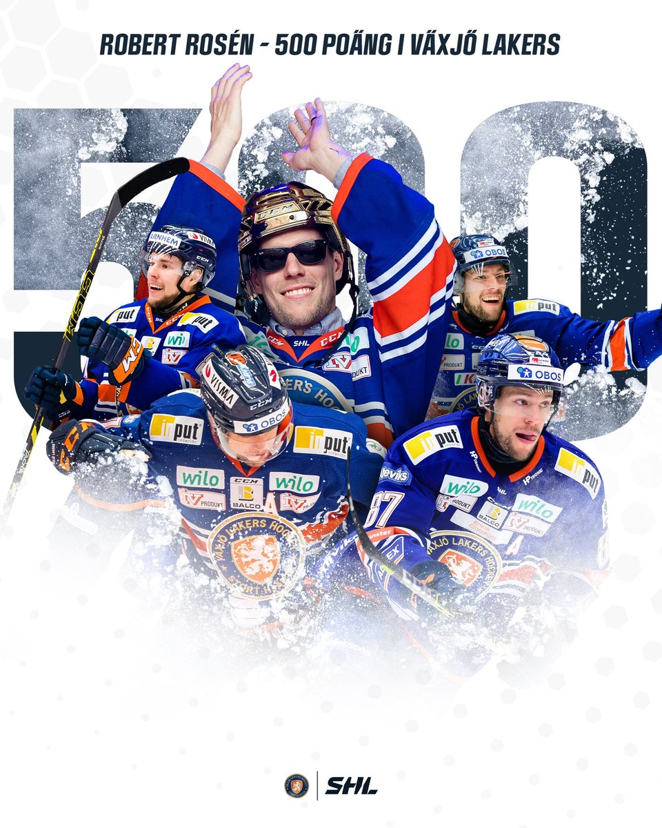 Kung Robert Rosén 👑 👑👑
Idag öppnade han målskyttet i matchen och gjorde därmed sin 500:e (!!!) grundseriepoäng i Växjö Lakers-tröjan. RESPEKT🔥

Stort grattis till uppnådda milstolpen 💐