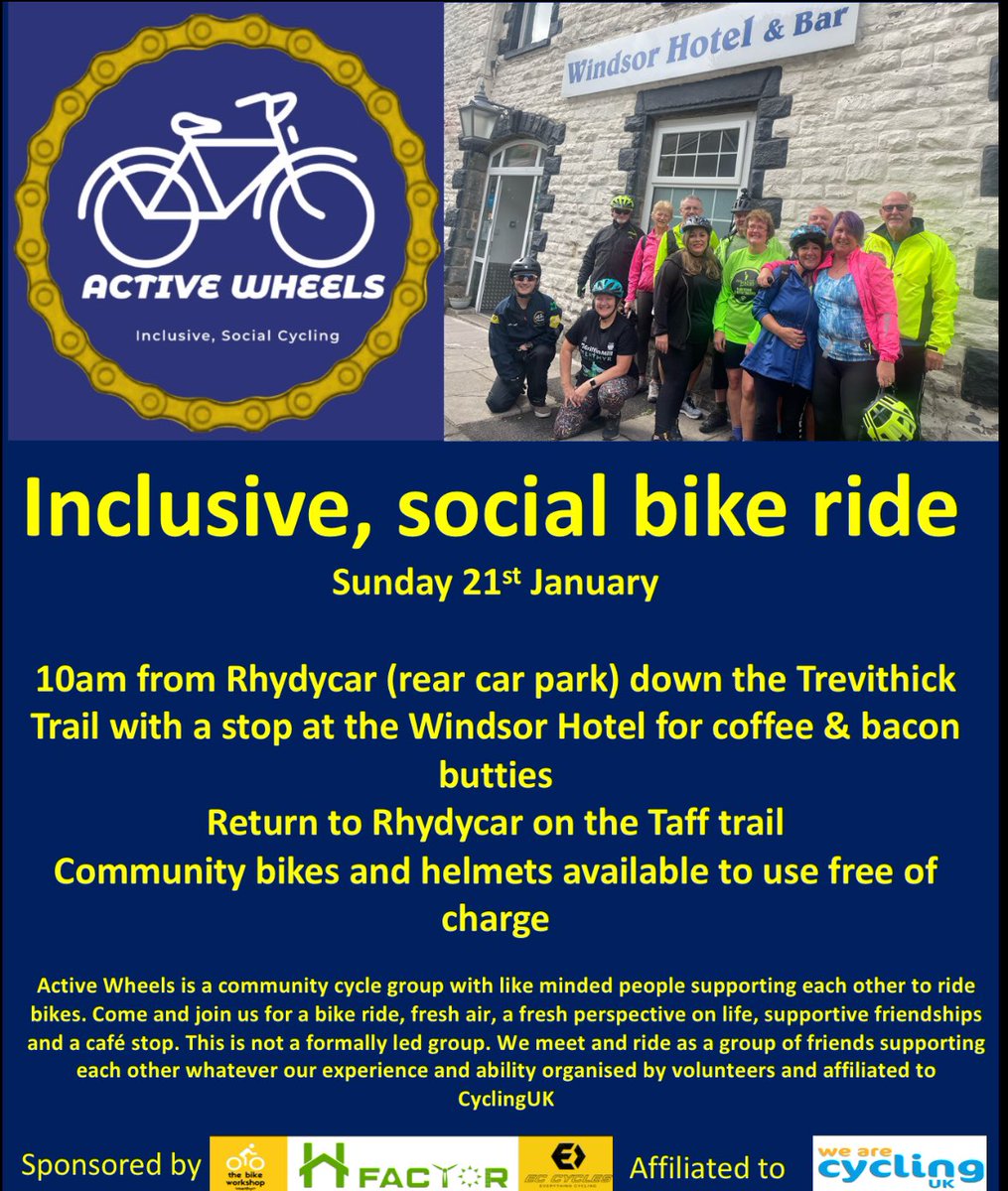 active_wheels's tweet photo. It was great to see so many of our community bikes used on our ride to Aberfan. Tomorrow we ride to The Windsor hotel in Merthyr Vale. Our rides and the use of our bikes and helmets are completely free. We meet at 10am in the car park behind Rhydycar leisure centre. #beactivefund https://t.co/N48VuGCLYP