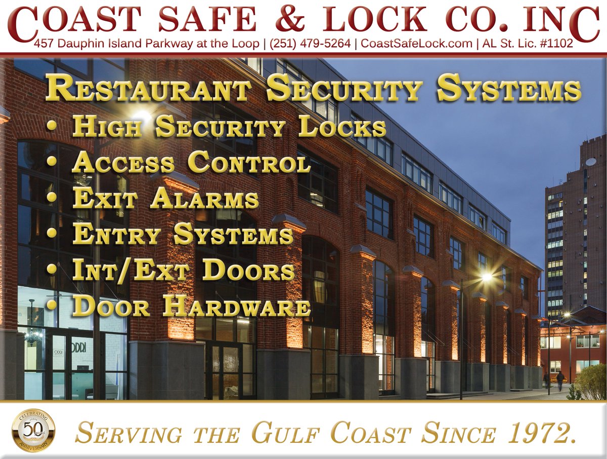 CoastSafeLock's tweet photo. Coast Safe &amp; Lock is Mobile’s leader in commercial security. Whether you’re a retailer, restaurant, shopping center, or an office, we install security systems to protect your employees, inventory, and assets every day. #CoastSafeAndLock #CommericalSecurity #AccessControl https://t.co/HIfJ6jVLDS