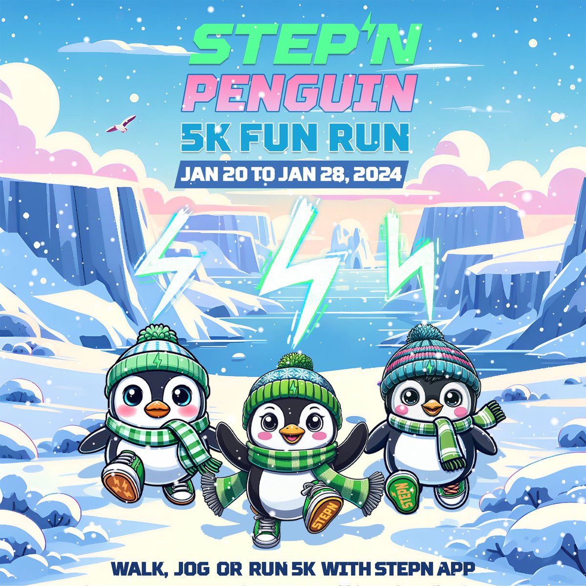 🚨<a href="/Stepnofficial/">STEPN GO</a> 5K Season 2‼️

⚡️STEPN Penguin 5K🐧
📆Jan 20-28

🔥Rules🔥
🚶‍♂️🏃‍♀️📱move 5K with #STEPN app &amp; post below in comments (combining activities is OK👌)
#️⃣include #STEPN5K 
❤️🔂 Like, RT, Follow

🎁Prizes🎁
🥇@0xPolygonLabs NFT for all, connect your Polygon wallet at