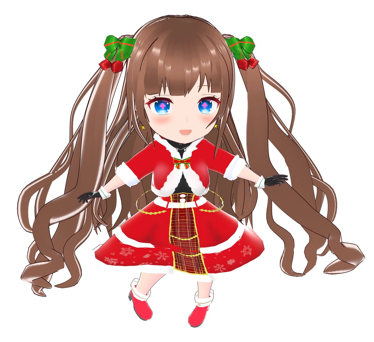 1girl brown hair blue eyes solo chibi gloves long hair  illustration images