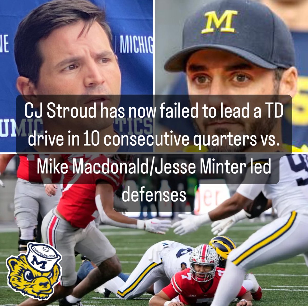 UMGoBlog's tweet photo. tHoUgHt It WaS sIgN sTeALiNg?

Zero TD Drives in second half in ‘22 vs. Michigan (Minter)
Zero TD Drives vs. Baltimore in Week 1 (Macdonald)
Zero TD Drives vs. Baltimore in playoff game (Macdonald)

〽️ #GoBlue https://t.co/K8WMk026jy