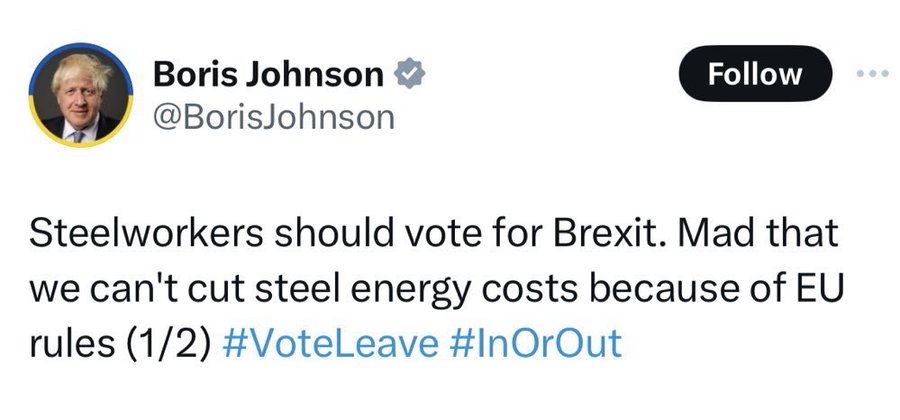 Another blatent lie from Johnson, and cut 'steel energy costs' who does he think he is, god?