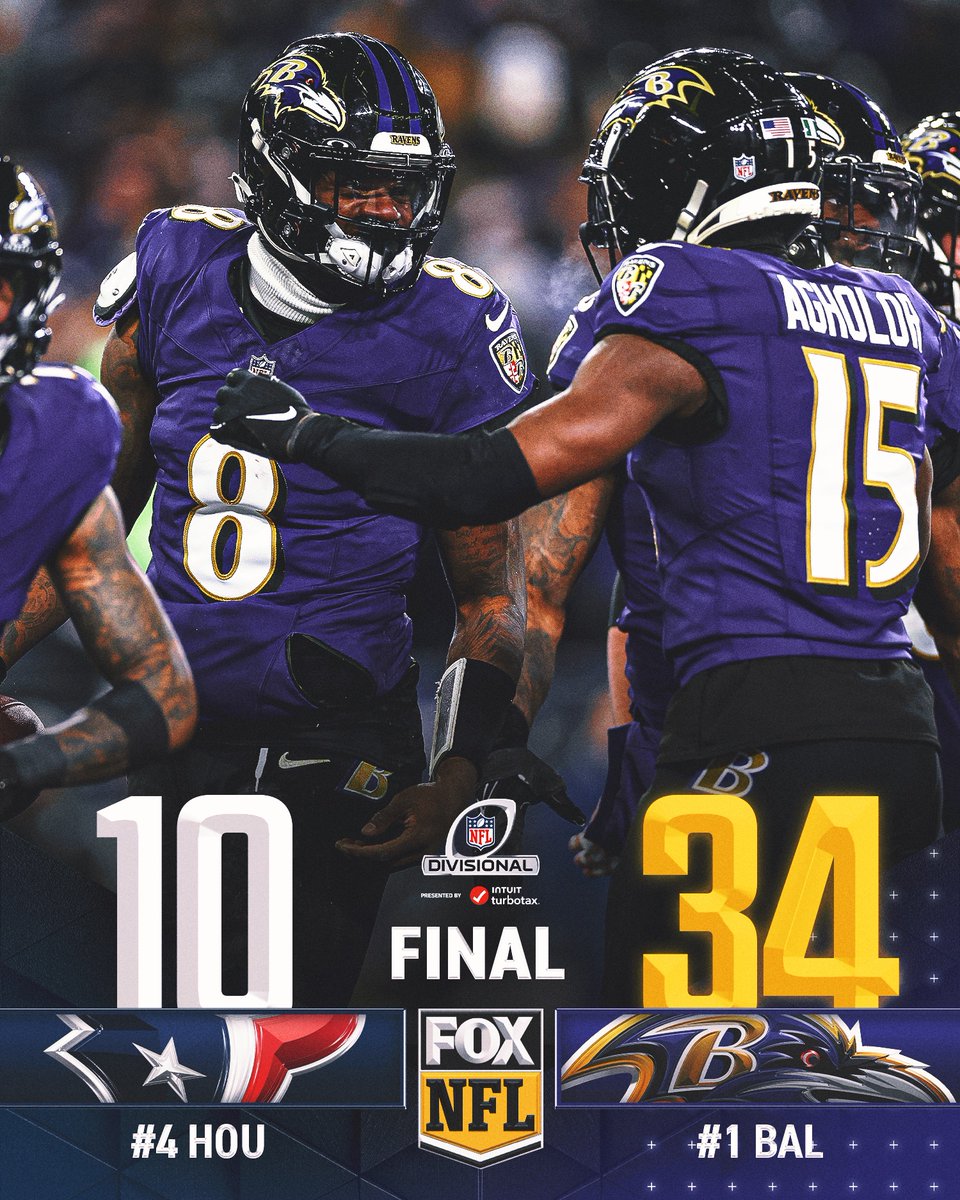 NFLonFOX's tweet photo. The @Ravens flock their way to the AFC Championship! 🐦‍⬛

#RavensFlock https://t.co/Eddt9VQx0k