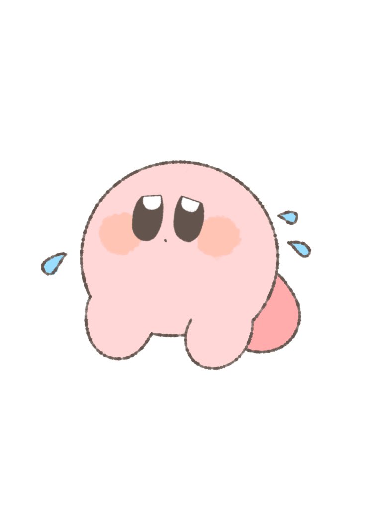 kirby flying sweatdrops no humans white background simple background solo full body blush  illustration images