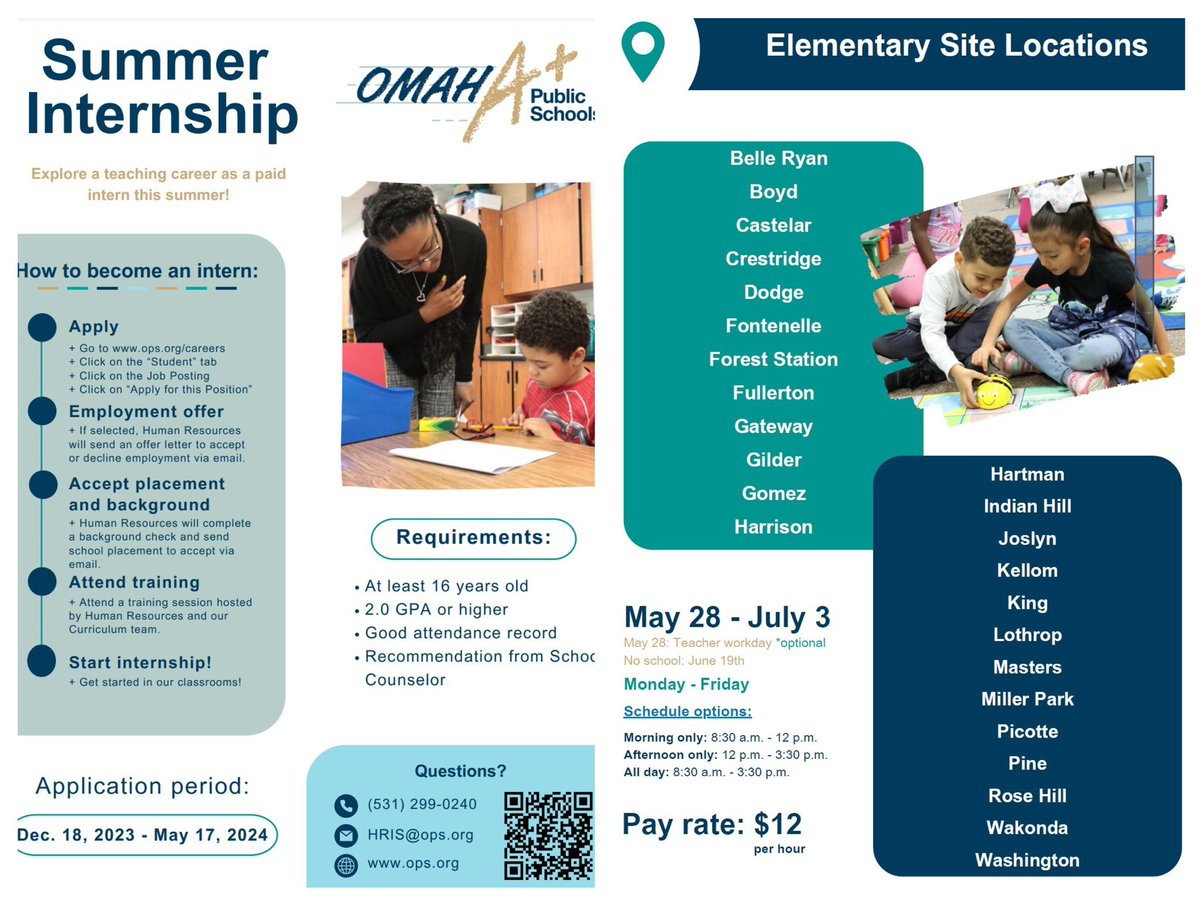 Consider applying to be a summer intern in the @OmahaPubSchool! We are looking forward to seeing lots of @OPS_NorthHigh Vikings supporting elementary students this summer!