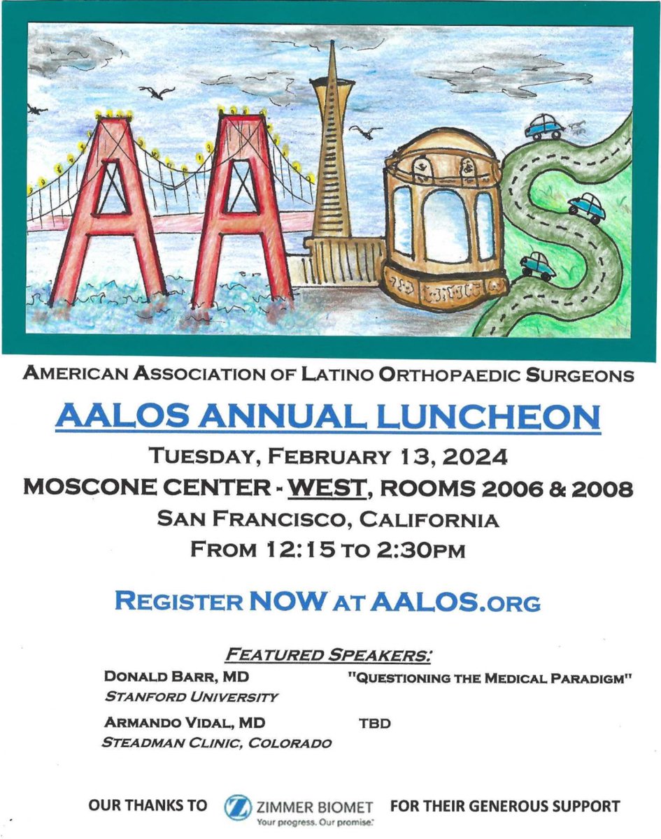 Reminder to join us at our annual AALOS luncheon at the 2024 @aaos_1 meeting in San Francisco. The Luncheon will feature talks from Dr. Barr and Dr. Vidal. It will also be a great opportunity for mentorship and networking. #ortho #mentorship #aaos2024 #aaosannualmeeting