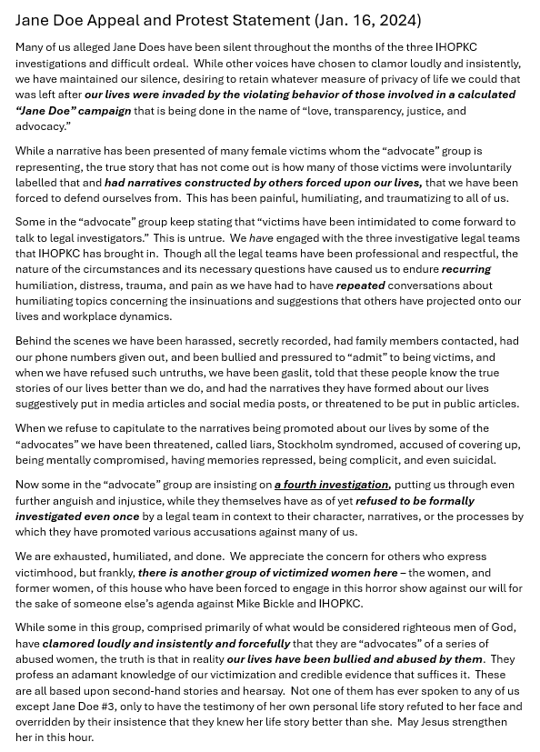 JaneDoeGroup's tweet photo. This is the "Appeal and Protest Statement" of wrongfully identified Jane Does (as identified by the "advocate" group and those associated with them). https://t.co/tghc3od2Se