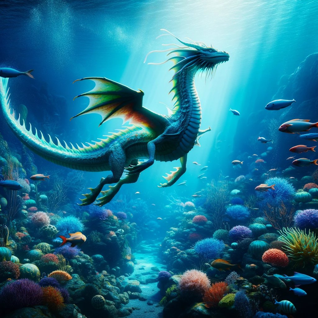 OlaYonyon's tweet photo. 🌊 Un dragon éblouissant navigue avec grâce dans les profondeurs d'un océan alien, entouré de récifs colorés et de poissons exotiques. La lumière du soleil danse à travers l'eau, illuminant ce magnifique être des mers. #OceanDragon #UnderwaterRealm #ChatGPT #AIArtworks https://t.co/vv9xQSXmCy