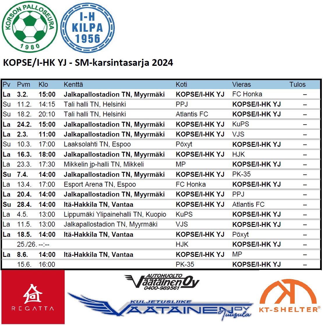 Kaksi viikkoa kauden alkuun!

Tervetuloa seuraamaan YJ-joukkueemme SM-karsintasarjaotteluita Myyrmäkeen!

Ota seurantaan: instagram.com/kopse_ihk_yja/