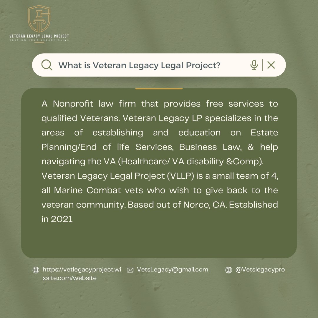 What is Veteran Legacy Legacy Legal Project? #NPO #Veterans #VABenefits #Probono #VLLP #SaturdayVibes