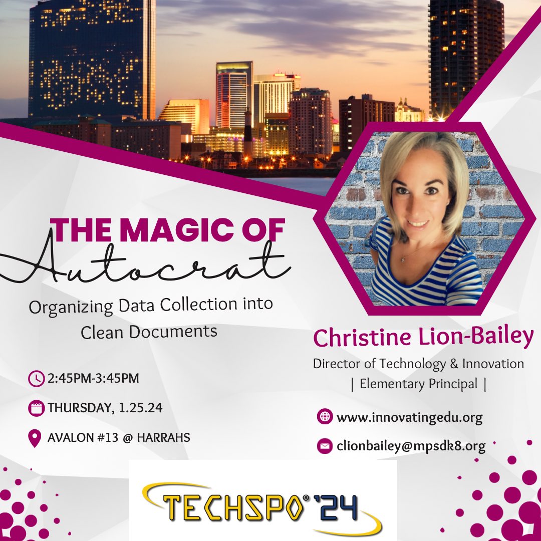 Join me this Thursday at NJSBA Techspo in Atlantic City for a session on making data friendly for all roles within a school district through “The Magic of Autocrat”.