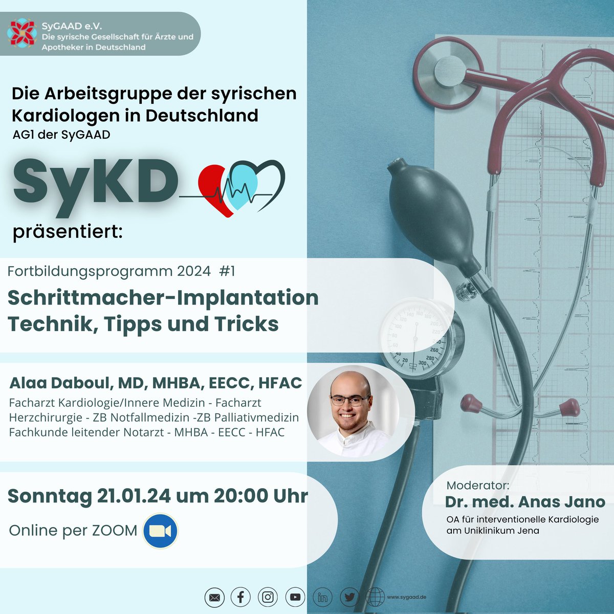Die Teilnahmelinks der Live-Sitzungen sind hier zu erhalten:
bit.ly/SyKDAG1

Nächster Sonntag am 21.01.2024 ist der Auftakt unserer Reihe für dieses Jahr. Seien Sie dabei!
#SyKD #Kardiologie #Fortbildung
Mehr über #SyGAAD:
linktr.ee/SyGAAD