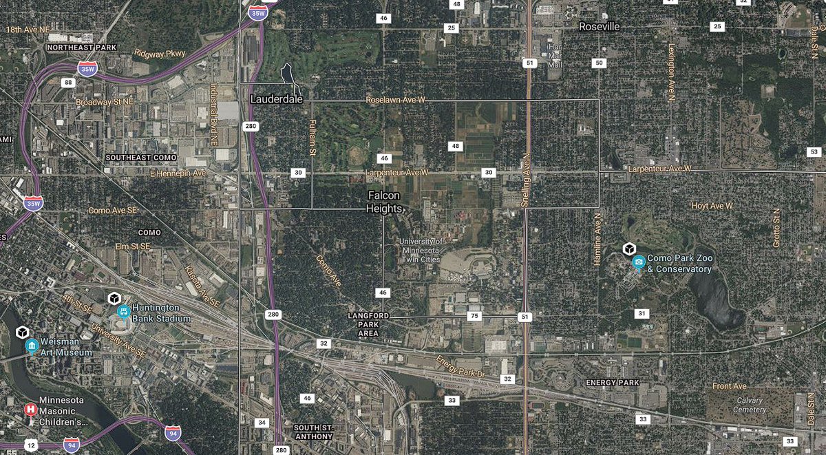 MaplehoodUnited's tweet photo. And don't think we don't see you Falcon Heights- Wedged between the 2 city centers, the Home to the #UMN's '#SaintPaul Campus', 600+ acres of farm fields, the State Fair, many of the 'Saint Paul' Winter Carnival festivities, and a huge golf course. #Whyisthisstillathing? https://t.co/Hv3BaOcVyj